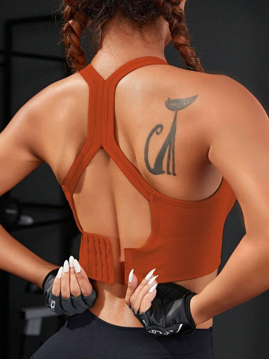 Solid Cut Out Back Sports Bra